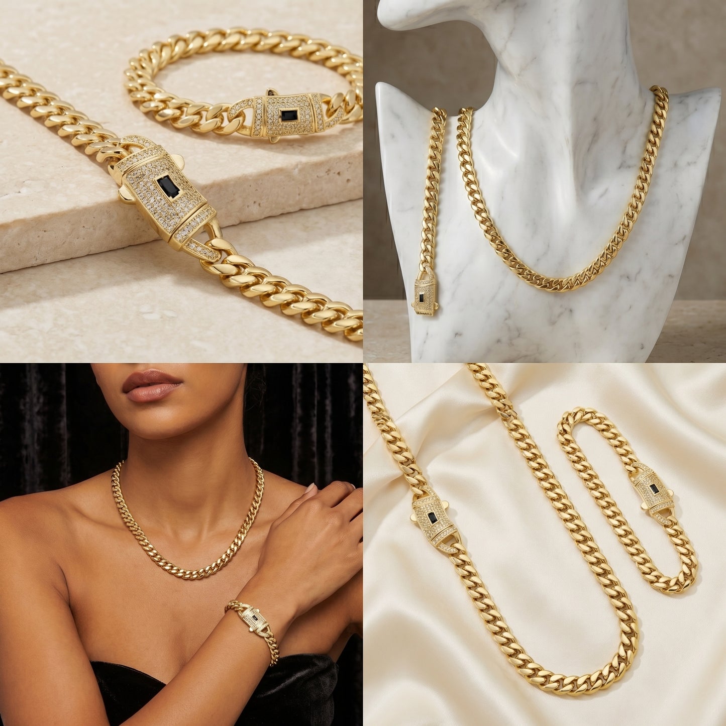 Cuban Link Style Necklace and Bracelet Set
