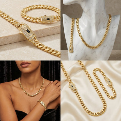 Cuban Link Style Necklace and Bracelet Set