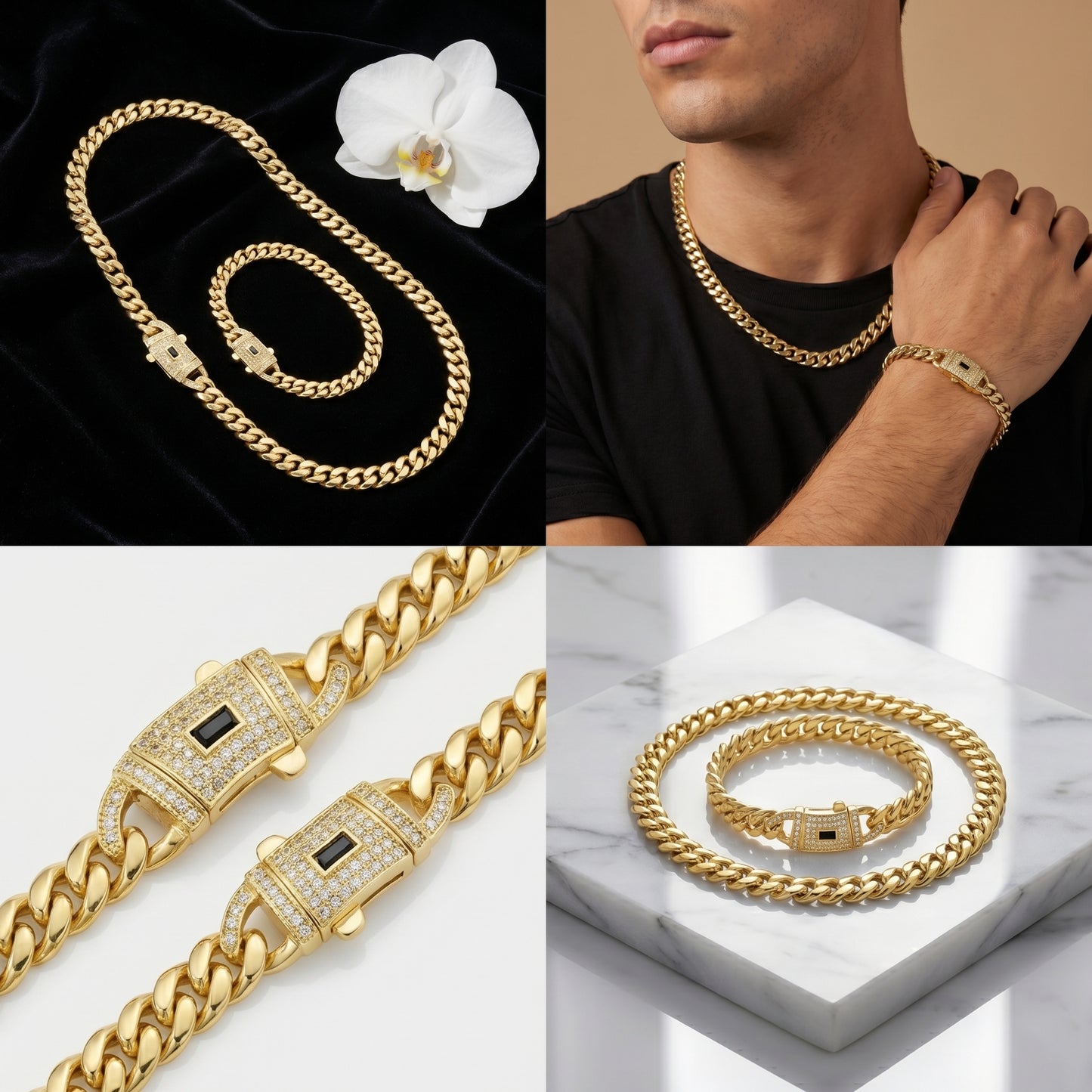 Cuban Link Style Necklace and Bracelet Set