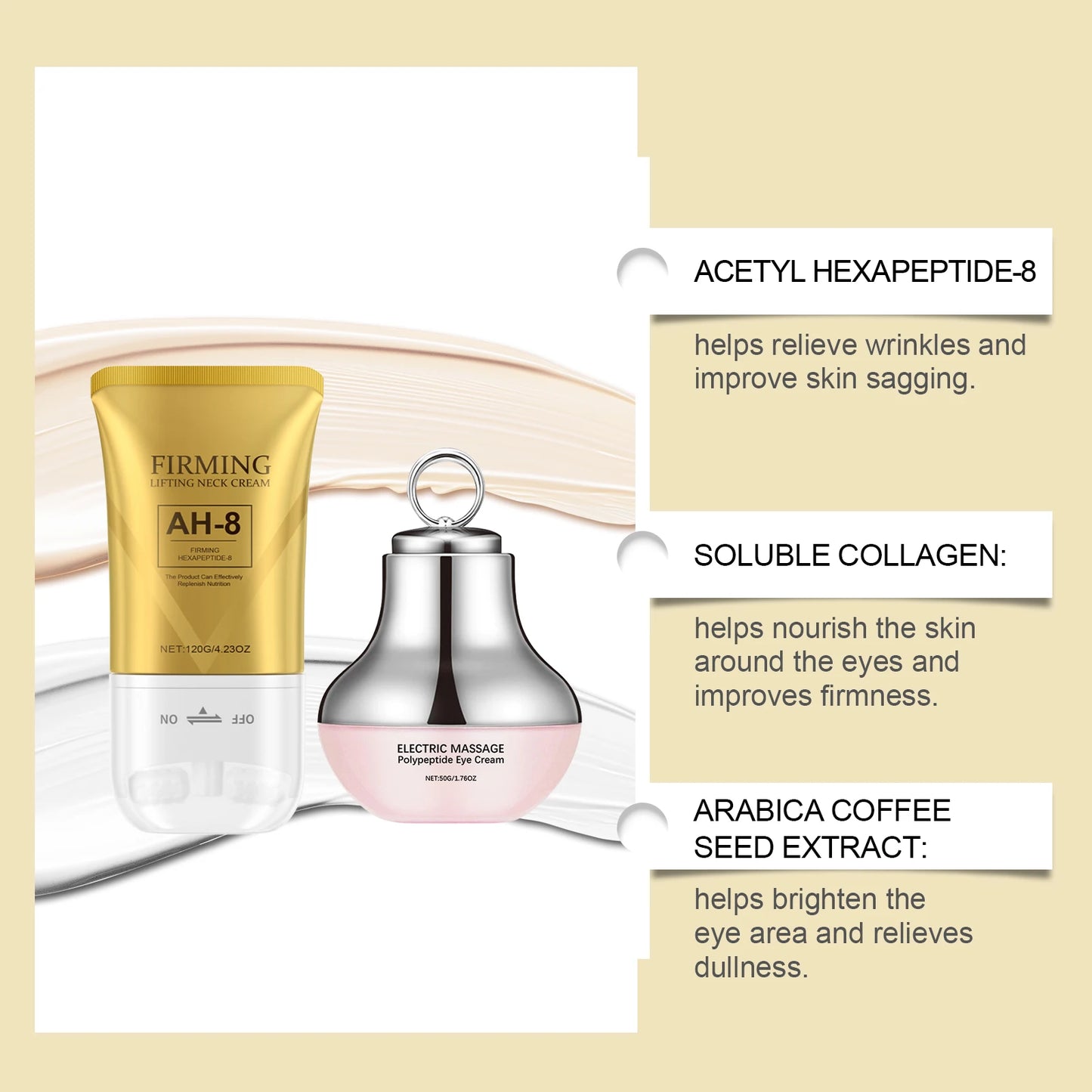 Anti Aging Skin Care Collagen Electric Massage Eye Cream for Dark Circle Ah-8 Firming Neck Cream Moisturizing Tightening Lotion