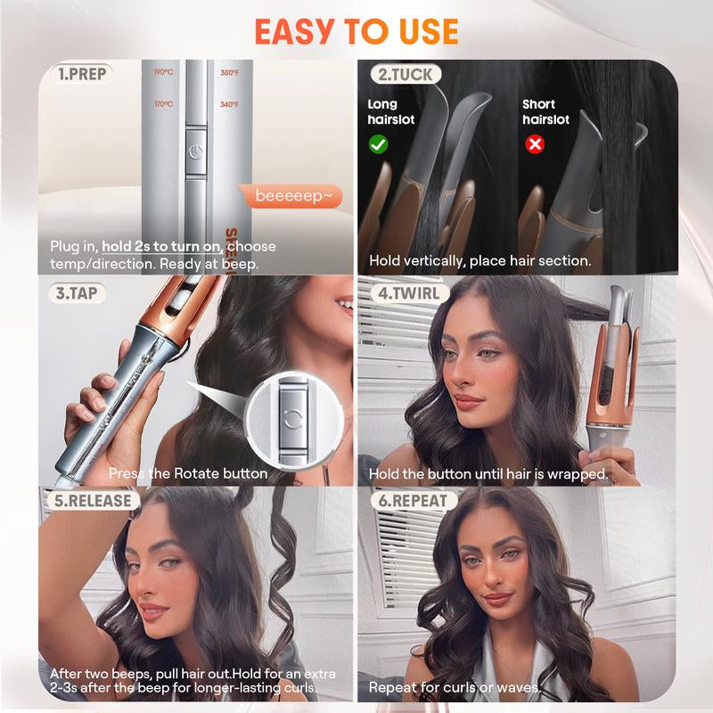 SHEGLAM Hair Automatic Curling Iron 1/1.25 Inch with 3 Temperatures, 2-Way Rotation, Anti-Scald, Anti-Tangle, Automatic Shut-Off, Hair Styling Tool Swivel Cord Barrel Hair Curler Rizador De Pelo