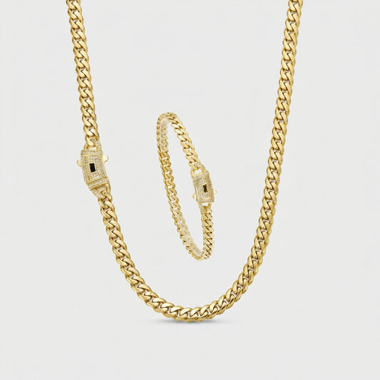 Cuban Link Style Necklace and Bracelet Set